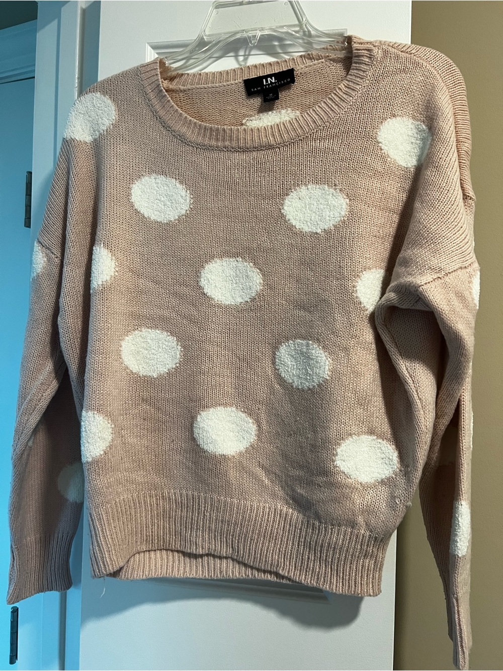 I.N. San Francisco Blush Polka Dot Crewneck Sweater